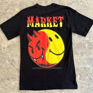 Market Smiley Face T-Shirt M Devil Emoji Graphic Tee Double Sided